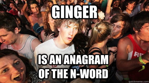 Ginger is an anagram                               of the N-Word - Ginger is an anagram                               of the N-Word  Sudden Clarity Clarence