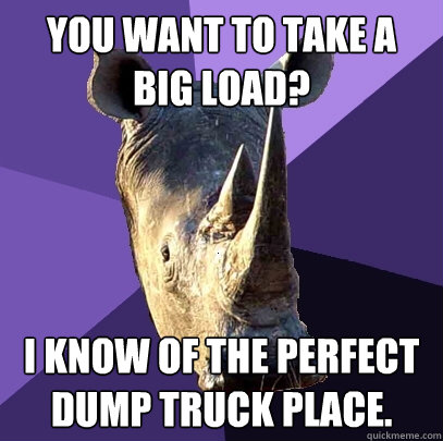 you want to take a big load? I know of the perfect dump truck place.   Sexually Oblivious Rhino
