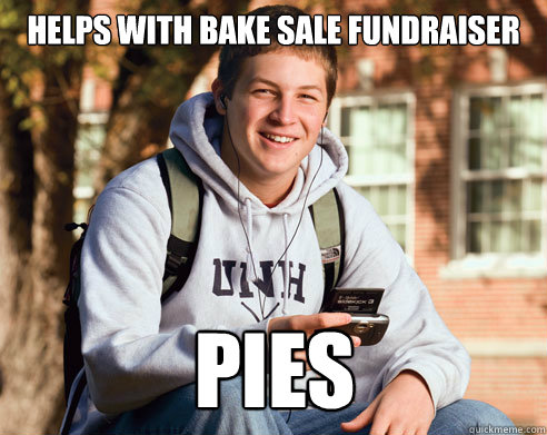 Helps with bake sale fundraiser pies  College Freshman
