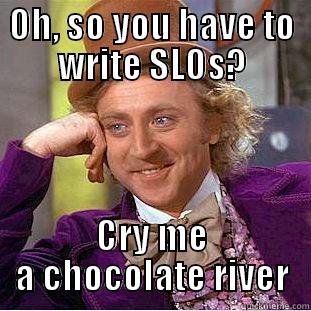 OH, SO YOU HAVE TO WRITE SLOS? CRY ME A CHOCOLATE RIVER Condescending Wonka