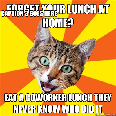 forget your lunch at home? eat a coworker lunch they never know who did it  Caption 3 goes here  Bad Advice Cat