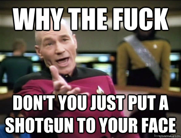 why the fuck Don't you just put a shotgun to your face  Annoyed Picard HD