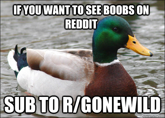 If you want to see boobs on reddit Sub to r/gonewild  Actual Advice Mallard