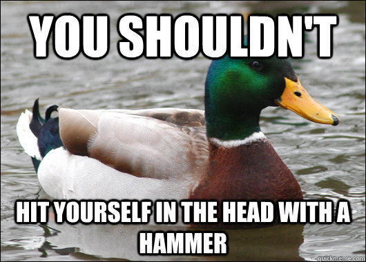 You shouldn't  Hit yourself in the head with a hammer  Actual Advice Mallard