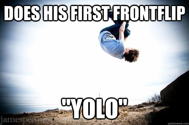 Does his first frontflip 