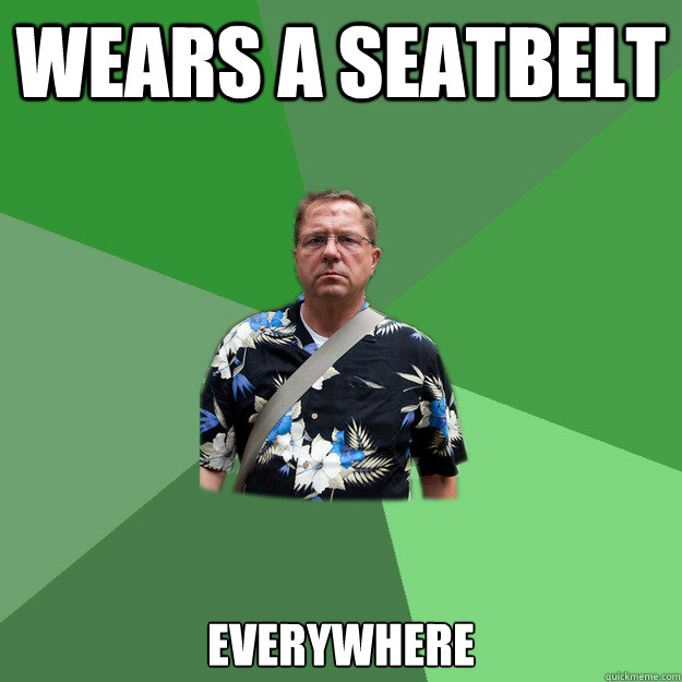 wears a seatbelt everywhere - wears a seatbelt everywhere  Nervous Vacation Dad