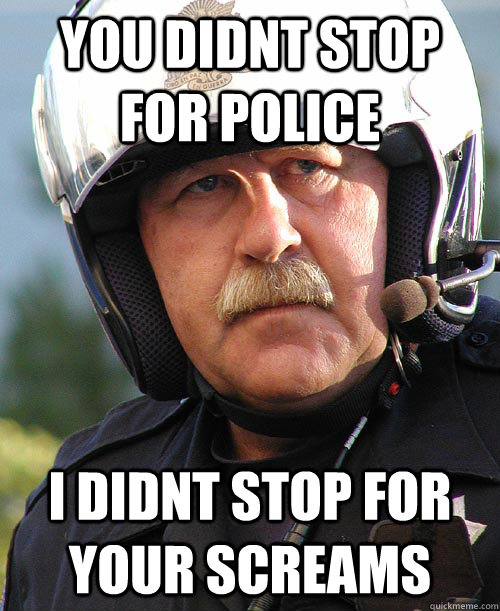 You didnt stop for police i didnt stop for your screams  Insane Cop