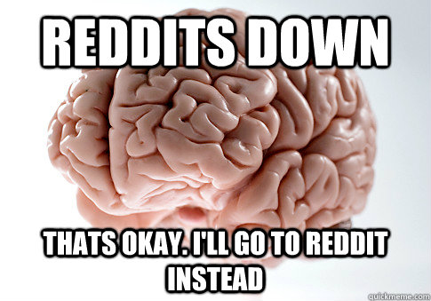 reddits down thats okay. i'll go to reddit instead - reddits down thats okay. i'll go to reddit instead  Scumbag Brain