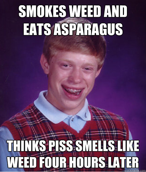 Smokes weed and eats asparagus thinks piss smells like weed four hours later   Bad Luck Brian