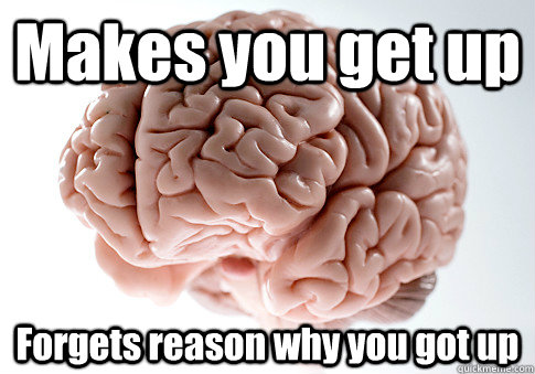 Makes you get up  Forgets reason why you got up    Scumbag Brain