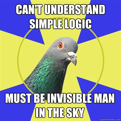 can't understand simple logic must be invisible man in the sky  Religion Pigeon