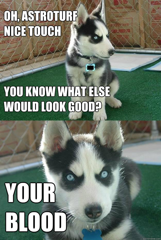 oh, astroturf
nice touch



you know what else
would look good? your
blood  Insanity puppy