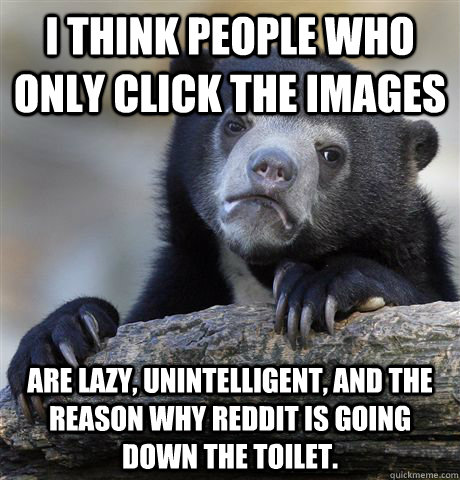 I think people who only click the images are lazy, unintelligent, and the reason why reddit is going down the toilet.  Confession Bear