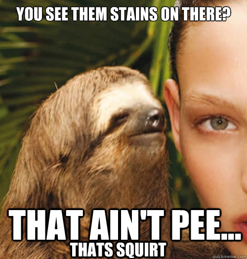 you see them stains on there? that ain't pee... thats squirt - you see them stains on there? that ain't pee... thats squirt  Whispering Sloth