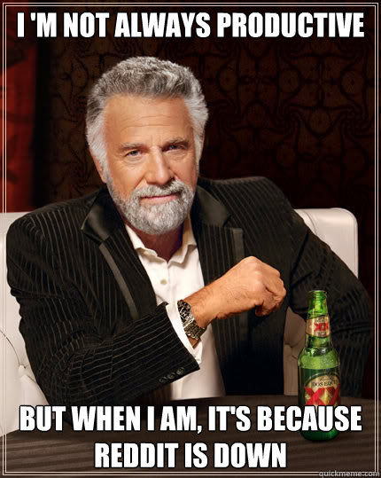 I 'm not always productive But when I am, it's because reddit is down  Dos Equis man