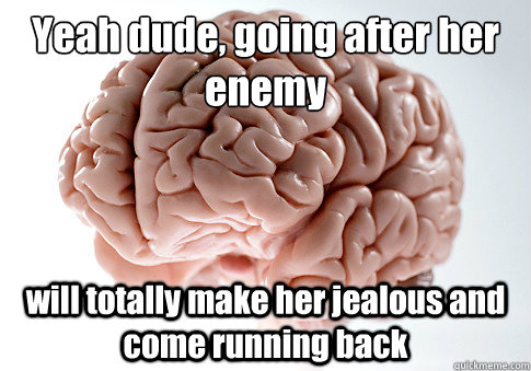 Yeah dude, going after her enemy will totally make her jealous and come running back  Scumbag Brain