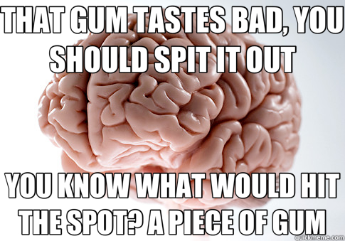 THAT GUM TASTES BAD, YOU SHOULD SPIT IT OUT YOU KNOW WHAT WOULD HIT THE SPOT? A PIECE OF GUM  Scumbag Brain