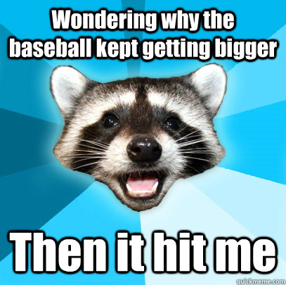 Wondering why the baseball kept getting bigger Then it hit me  Lame Pun Coon