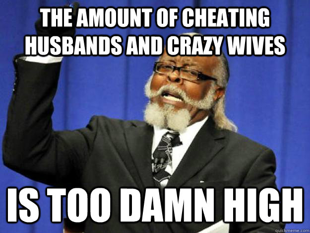 the amount of cheating husbands and crazy wives is too damn high  Toodamnhigh