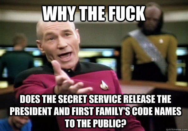 Why the fuck does the secret service release the president and first family's code names to the public?  Patrick Stewart WTF
