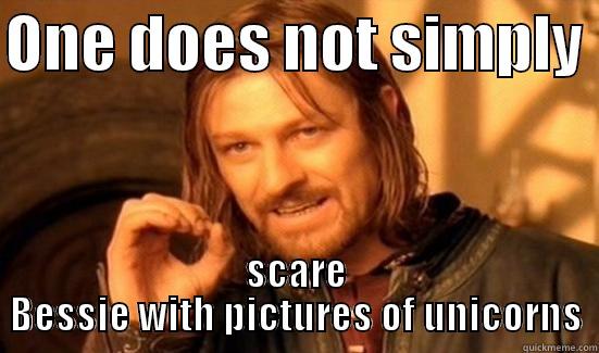 ONE DOES NOT SIMPLY  SCARE BESSIE WITH PICTURES OF UNICORNS Boromir