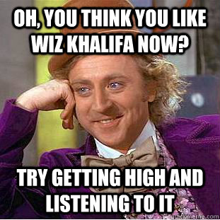 Oh, you think you like wiz khalifa now? try getting high and listening to it  Condescending Wonka