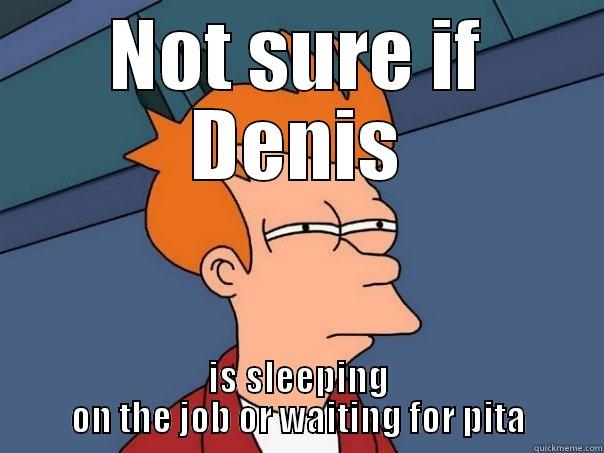 NOT SURE IF DENIS IS SLEEPING ON THE JOB OR WAITING FOR PITA Futurama Fry