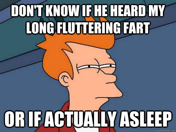 don't know if he heard my long fluttering fart or if actually asleep - don't know if he heard my long fluttering fart or if actually asleep  Futurama Fry