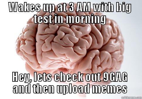 WAKES UP AT 3 AM WITH BIG TEST IN MORNING HEY, LETS CHECK OUT 9GAG AND THEN UPLOAD MEMES Scumbag Brain