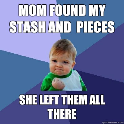 Mom found my stash and  pieces She left them all there - Mom found my stash and  pieces She left them all there  Success Kid