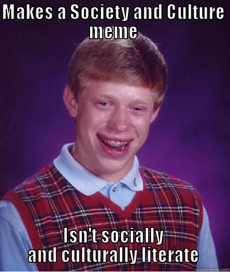 MAKES A SOCIETY AND CULTURE MEME ISN'T SOCIALLY AND CULTURALLY LITERATE Bad Luck Brian