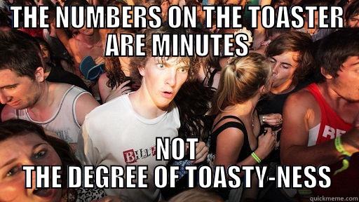 THE NUMBERS ON THE TOASTER ARE MINUTES NOT THE DEGREE OF TOASTY-NESS Sudden Clarity Clarence