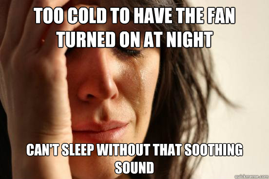 Too cold to have the fan turned on at night Can't sleep without that soothing sound   First World Problems