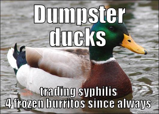  DUMPSTER DUCKS TRADING SYPHILIS 4 FROZEN BURRITOS SINCE ALWAYS Actual Advice Mallard