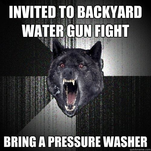 invited to backyard water gun fight bring a pressure washer  Insanity Wolf