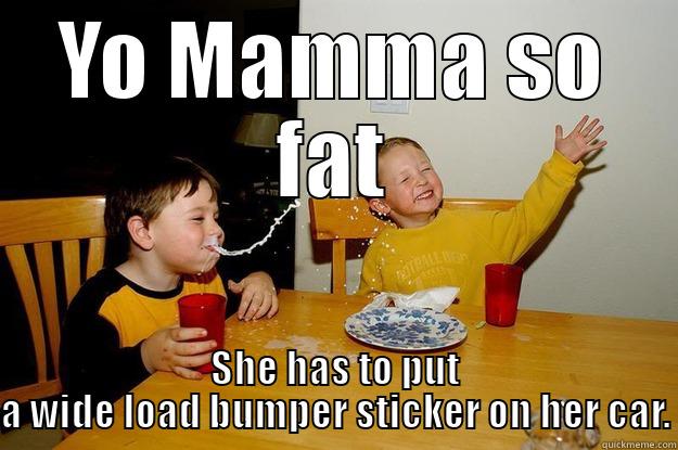   - YO MAMMA SO FAT SHE HAS TO PUT A WIDE LOAD BUMPER STICKER ON HER CAR. yo mama is so fat