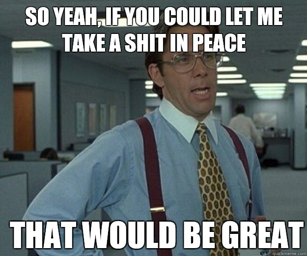 So yeah, if you could let me take a shit in peace THAT WOULD BE GREAT  that would be great