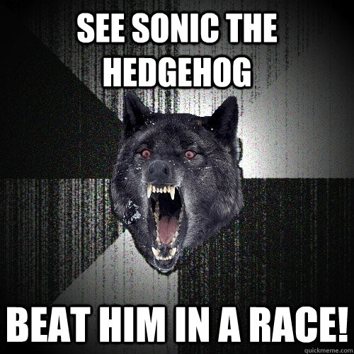 See sonic the hedgehog beat him in a race!  Insanity Wolf