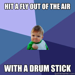 hit a fly out of the air with a drum stick  