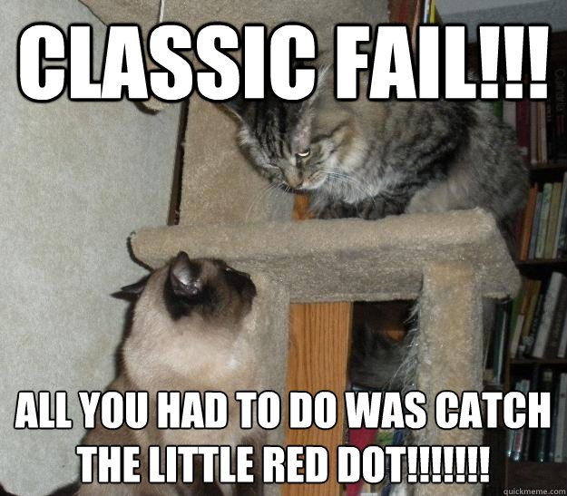 Classic Fail!!! All you had to do was catch the little red dot!!!!!!!  