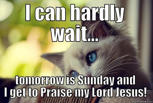 I CAN HARDLY WAIT... TOMORROW IS SUNDAY AND I GET TO PRAISE MY LORD JESUS! First World Problems Cat