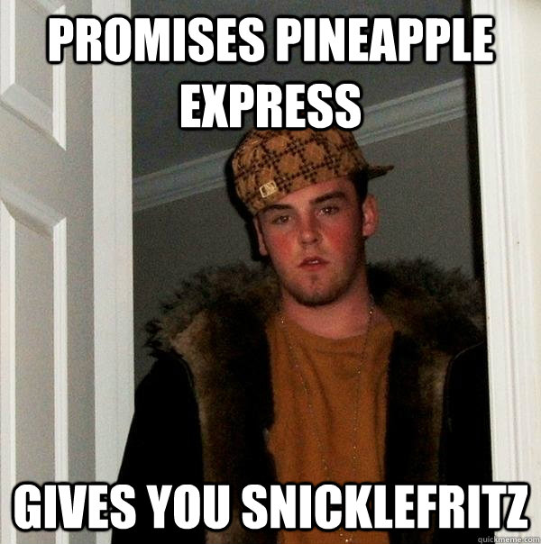 PROMISES PINEAPPLE EXPRESS GIVES YOU SNICKLEFRITZ - PROMISES PINEAPPLE EXPRESS GIVES YOU SNICKLEFRITZ  Scumbag Steve