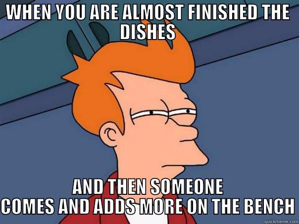 WHEN YOU ARE ALMOST FINISHED THE DISHES AND THEN SOMEONE COMES AND ADDS MORE ON THE BENCH Futurama Fry