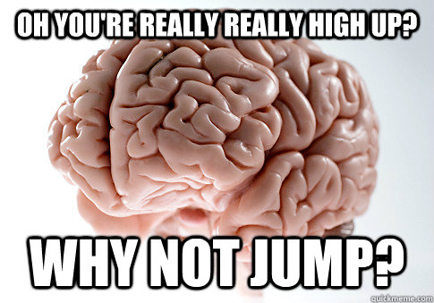 oh you're really really high up? why not jump?  Scumbag Brain