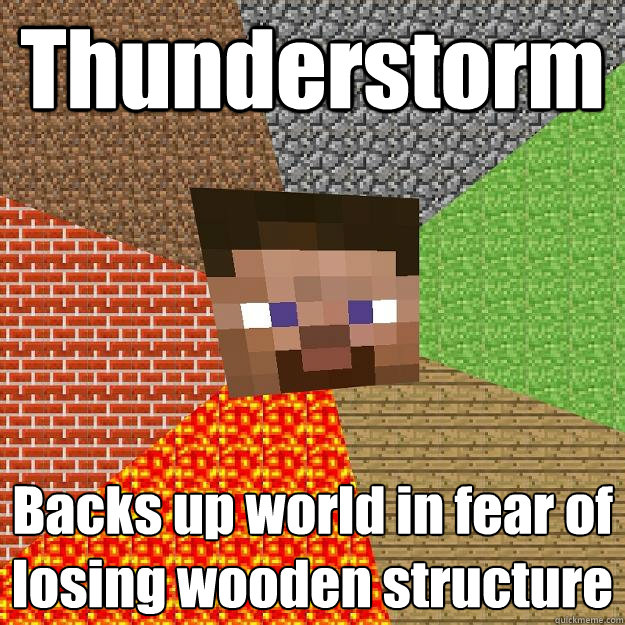 Thunderstorm Backs up world in fear of losing wooden structure  Minecraft
