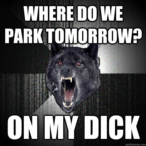 where do we park tomorrow? on my dick  Insanity Wolf
