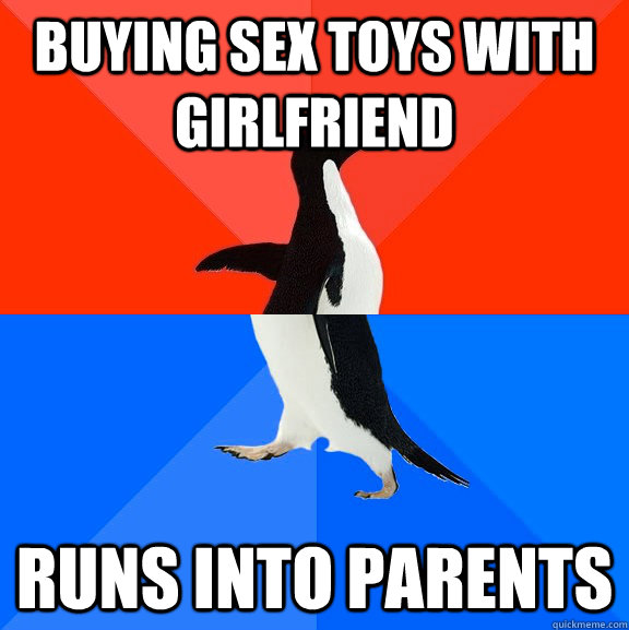 buying sex toys with girlfriend runs into parents  Socially Awesome Awkward Penguin