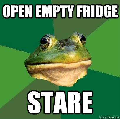 open empty fridge stare  Foul Bachelor Frog