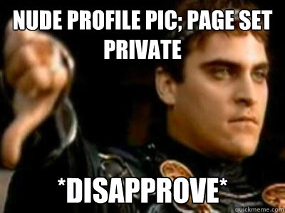 nude profile pic; Page set  private
 *disapprove*  Downvoting Roman
