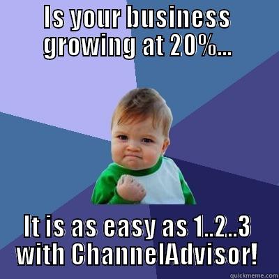 IS YOUR BUSINESS GROWING AT 20%... IT IS AS EASY AS 1..2..3 WITH CHANNELADVISOR! Success Kid